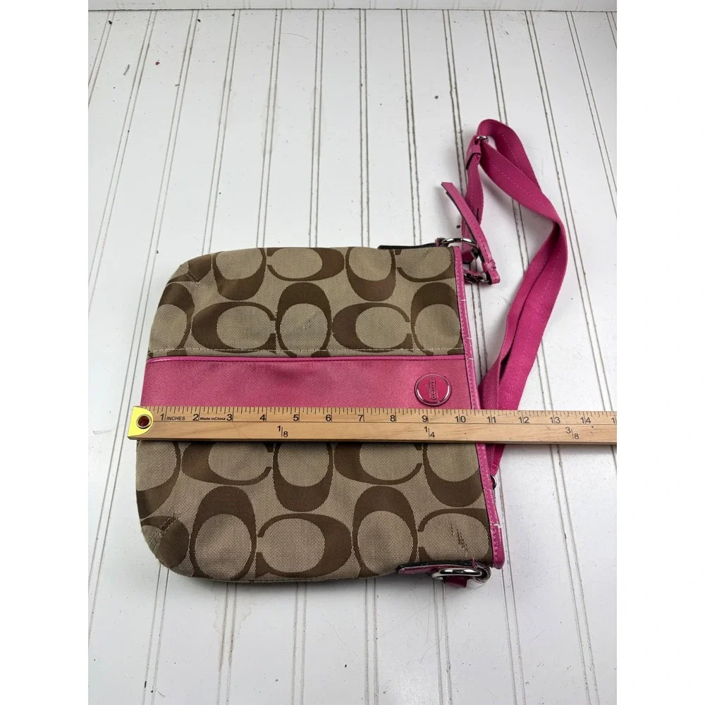 Coach Vintage Y2K Signature Stripe Swingpack Pink Monogram Canvas Crossbody Bag